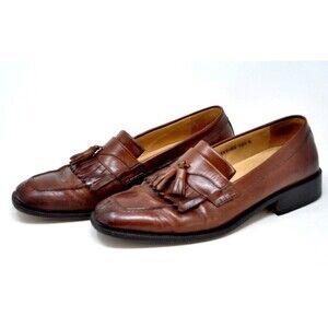 PRONTO UOMO Italy Mens Sz 10.5M Brown Leather Cap Toe Tassle Dress Loafers
